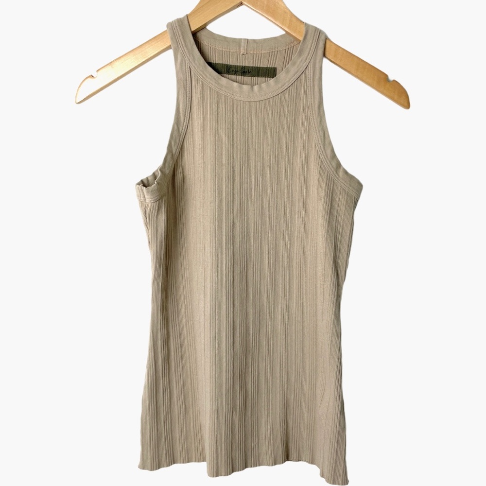 Enza Costa Ribbed Racerback Tank Taupe Size M